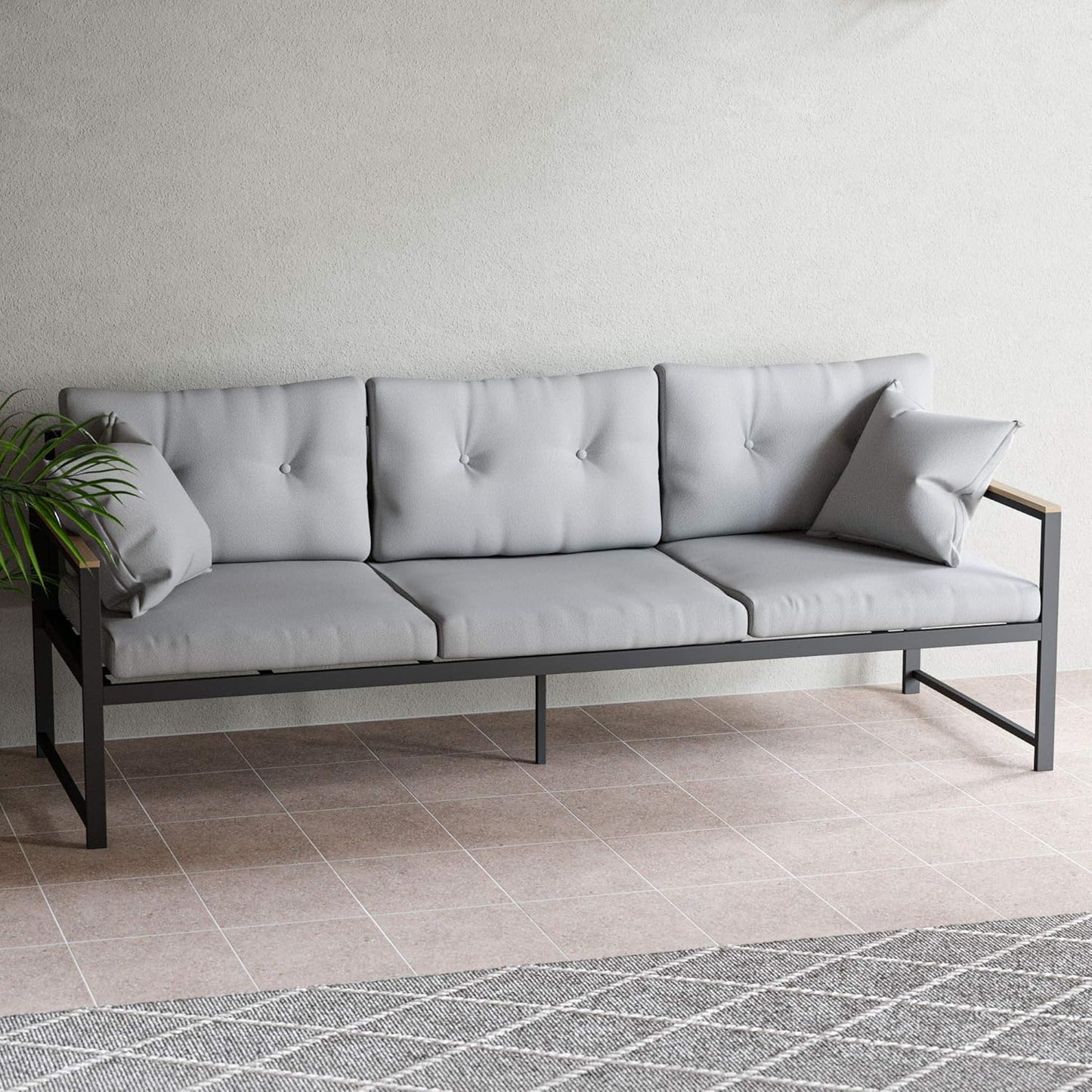 Cliffside Metal Patio Furniture - Mix and Match Modern Outdoor Furniture Pieces, Metal Sofa with Cushions