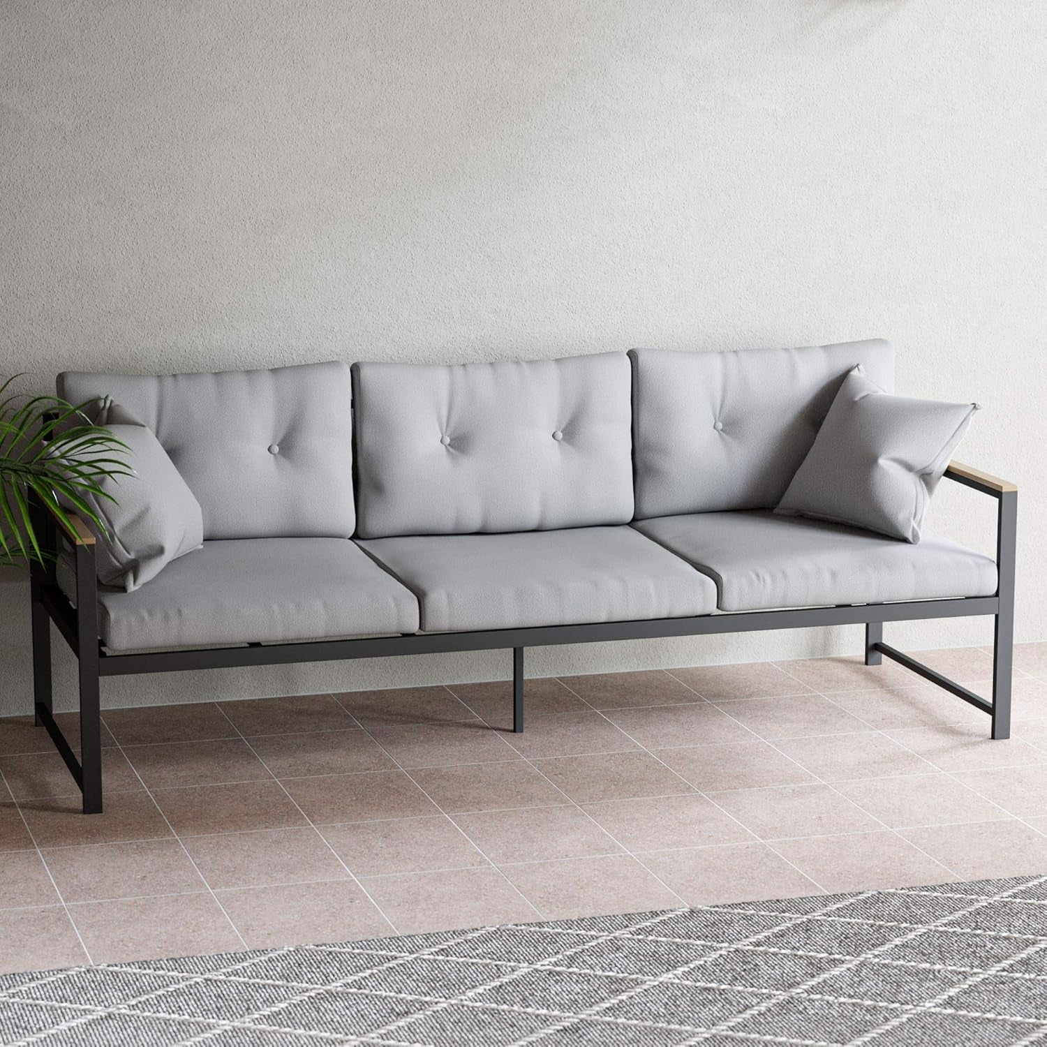 Cliffside Metal Patio Furniture - Mix and Match Modern Outdoor Furniture Pieces, Metal Sofa with Cushions