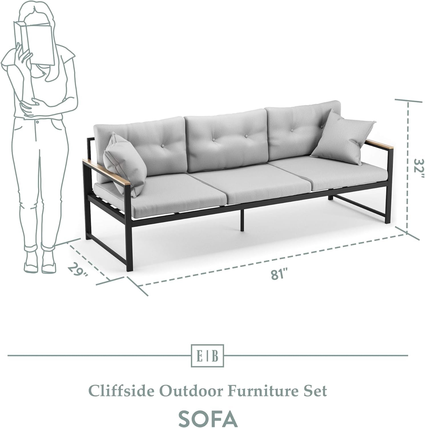 Cliffside Metal Patio Furniture - Mix and Match Modern Outdoor Furniture Pieces, Metal Sofa with Cushions