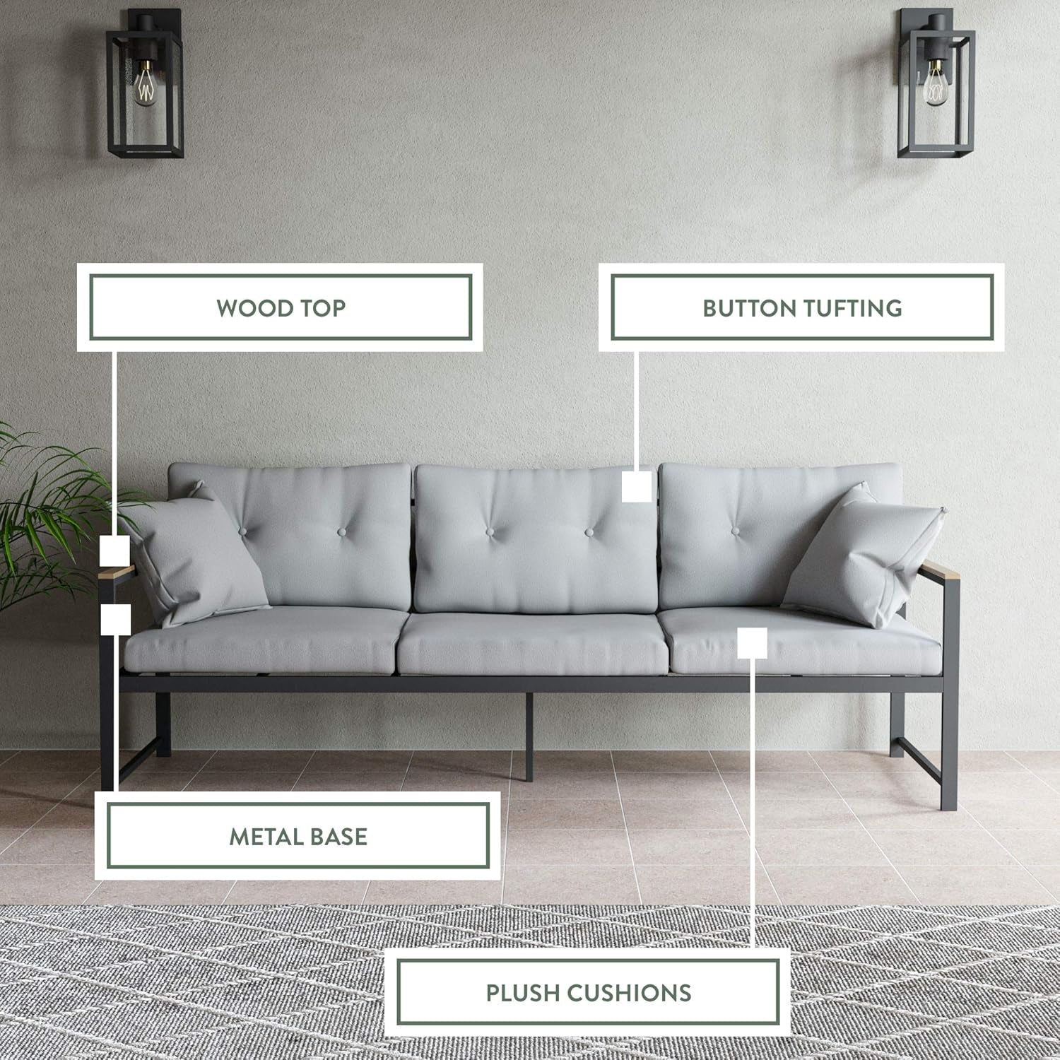 Cliffside Metal Patio Furniture - Mix and Match Modern Outdoor Furniture Pieces, Metal Sofa with Cushions