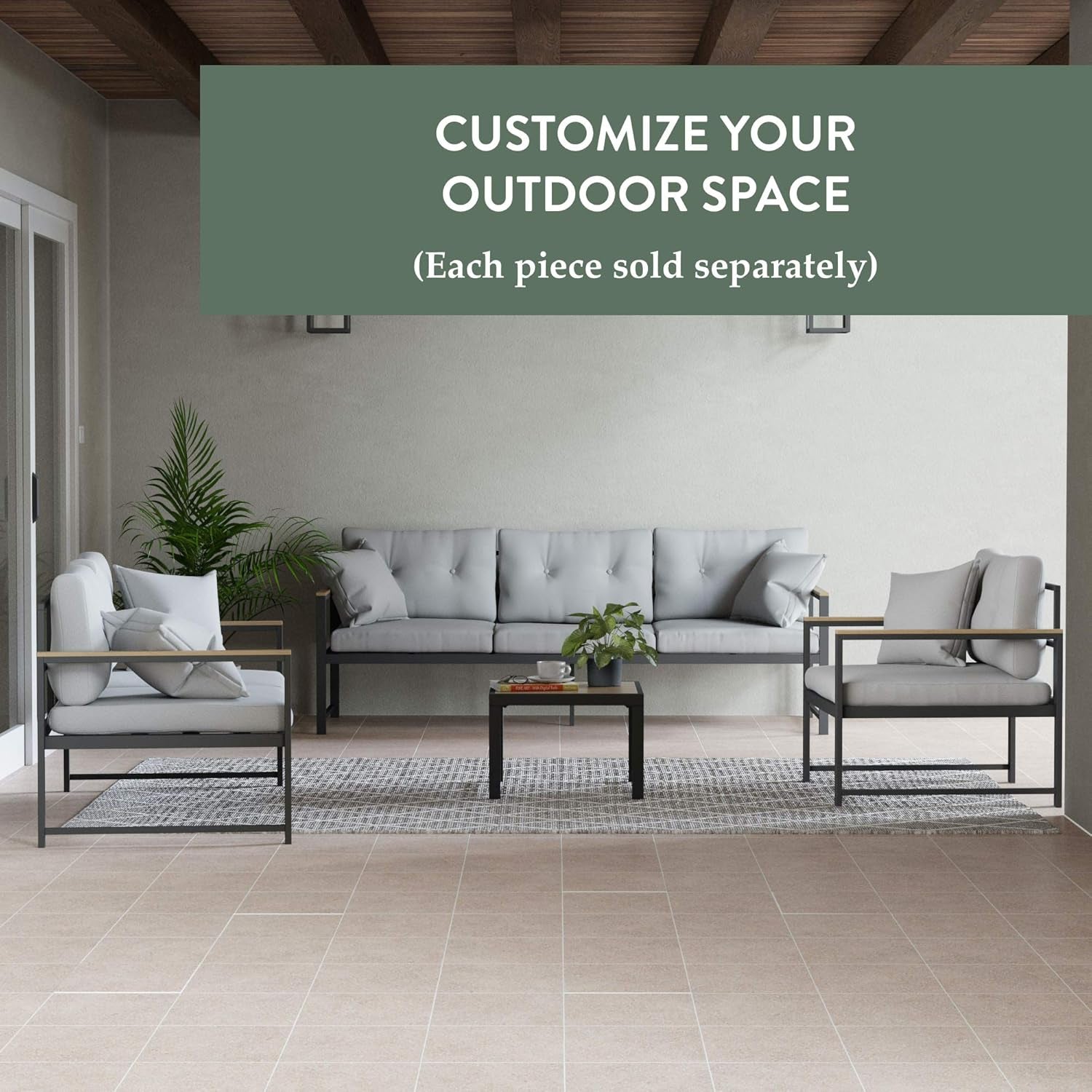 Cliffside Metal Patio Furniture - Mix and Match Modern Outdoor Furniture Pieces, Metal Sofa with Cushions